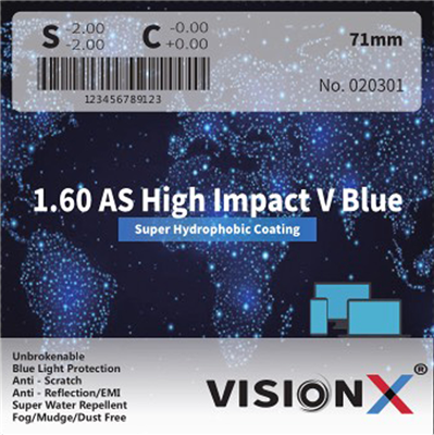 VisionX 1.60 AS High Impact V Blue SHMC